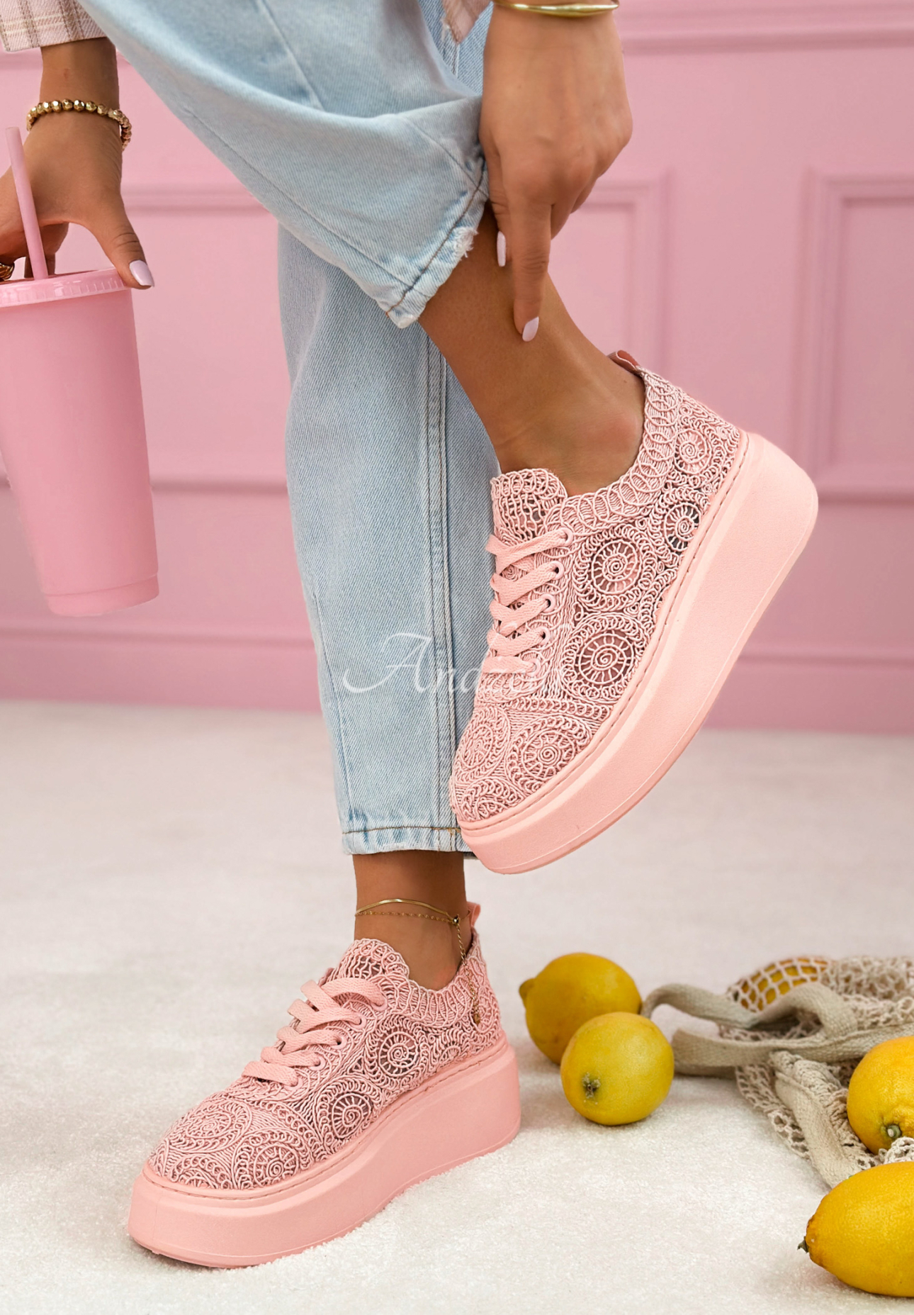 Bianco pink lace sneakers