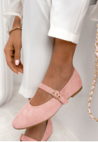 Zamszowe balerinki z paskiem Vivienne pudrowy róż