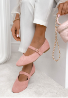 Zamszowe balerinki z paskiem Vivienne pudrowy róż