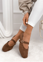 Zamszowe balerinki z paskiem Vivienne pudrowy róż