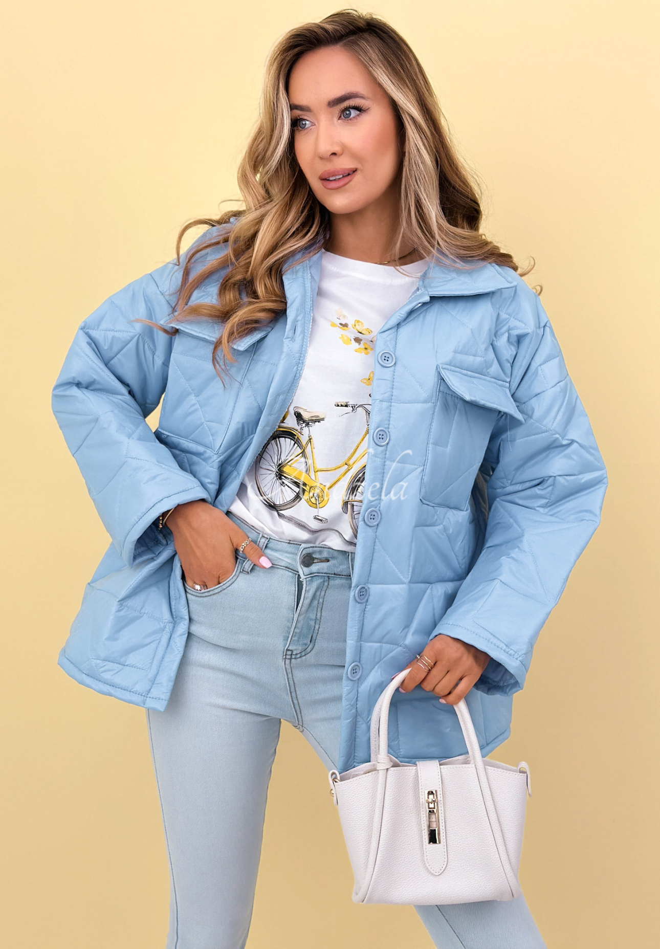 Quilted jacket with collar and pockets Sunflower blue