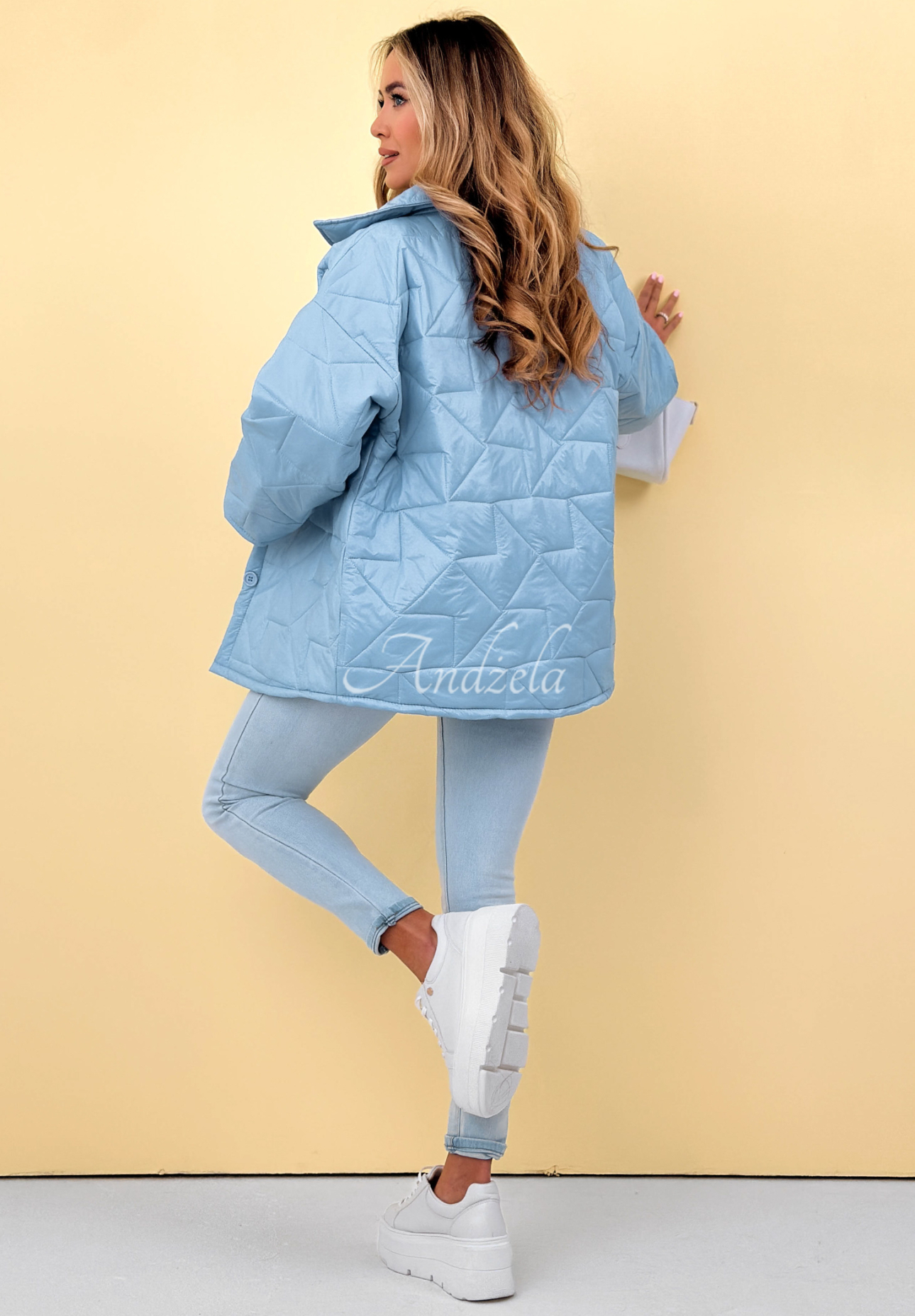 Quilted jacket with collar and pockets Sunflower blue