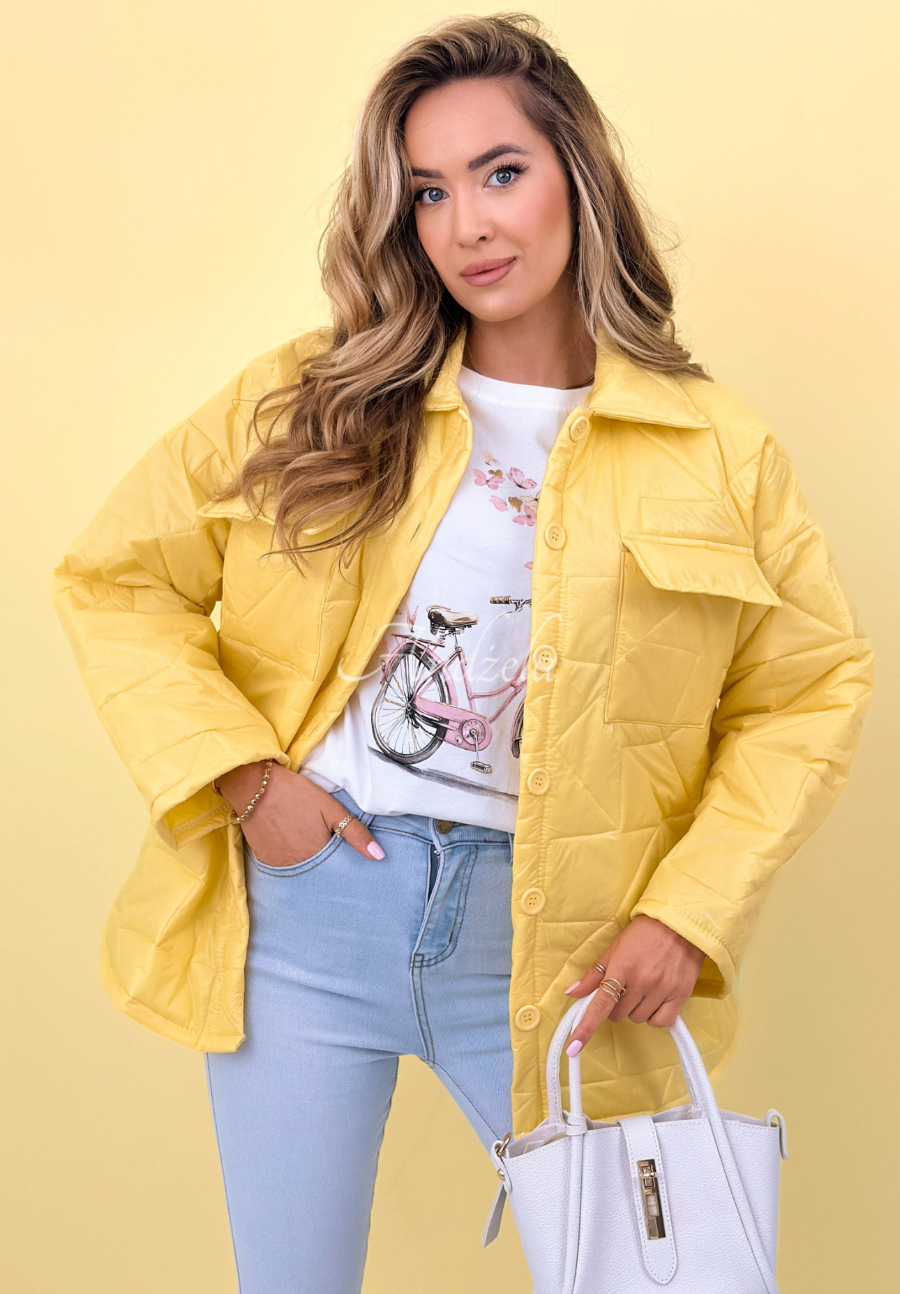 Quilted jacket with collar and pockets Sunflower yellow