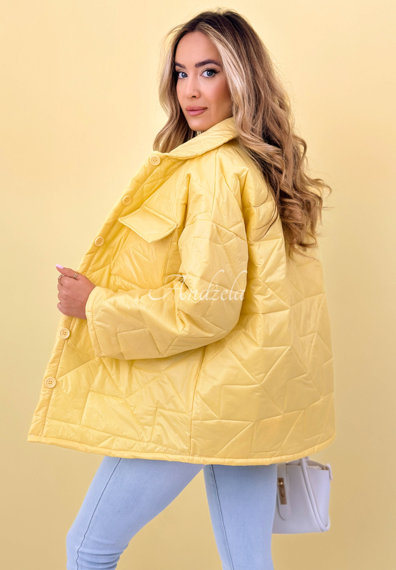 Quilted jacket with collar and pockets Sunflower yellow
