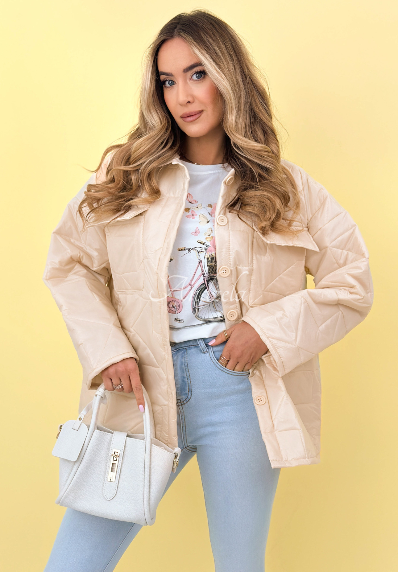 Quilted jacket with collar and pockets Sunflower beige