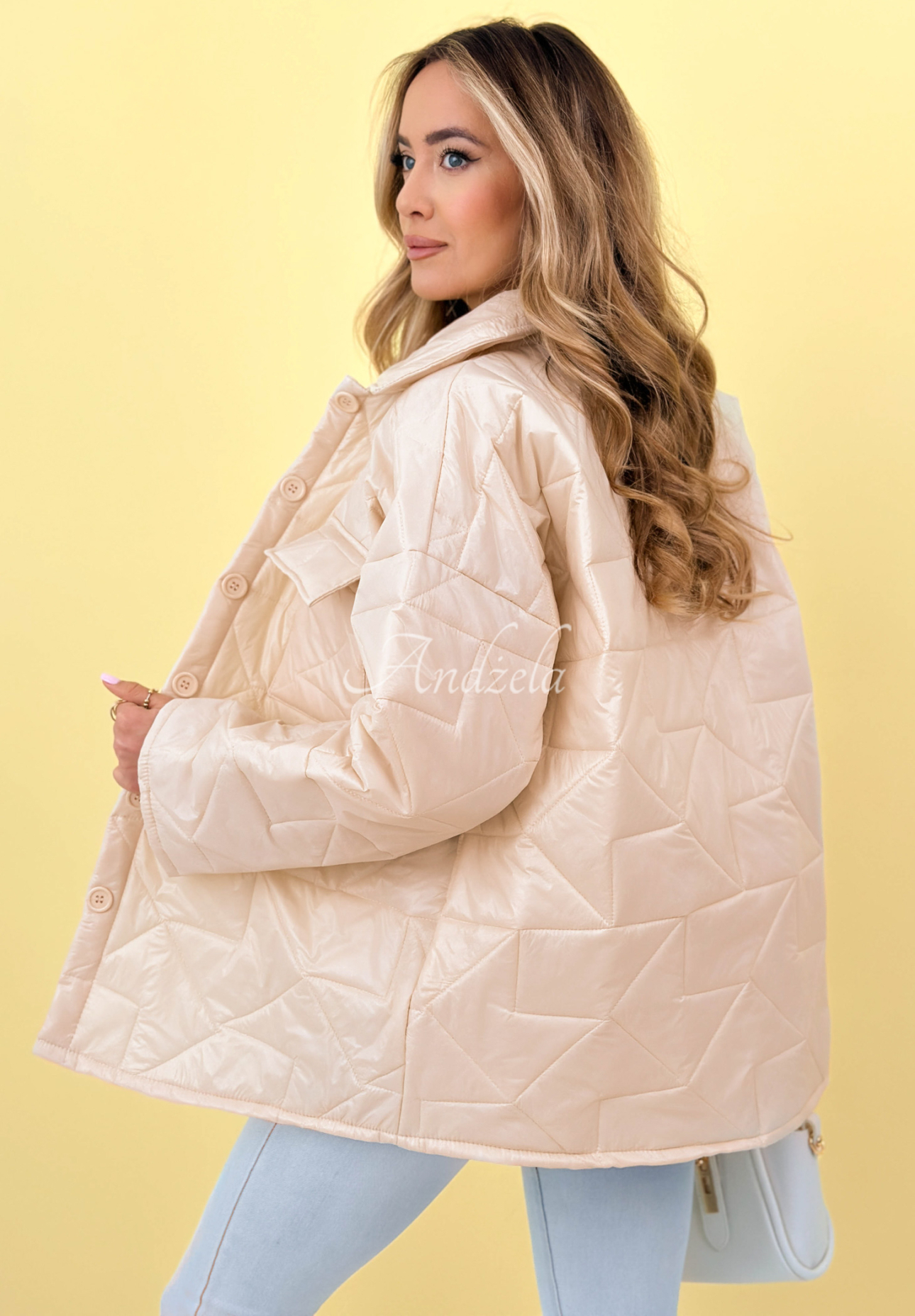 Gesteppte Jacke mit Kragen und Taschen Sunflower Beige