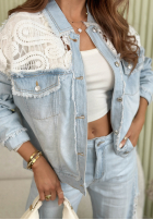 Krótka Jeans Jacke z koronką Willing To Hellblau