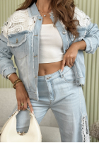 Hose Jeans mom fit z koronką Lacy Tracy Hellblau