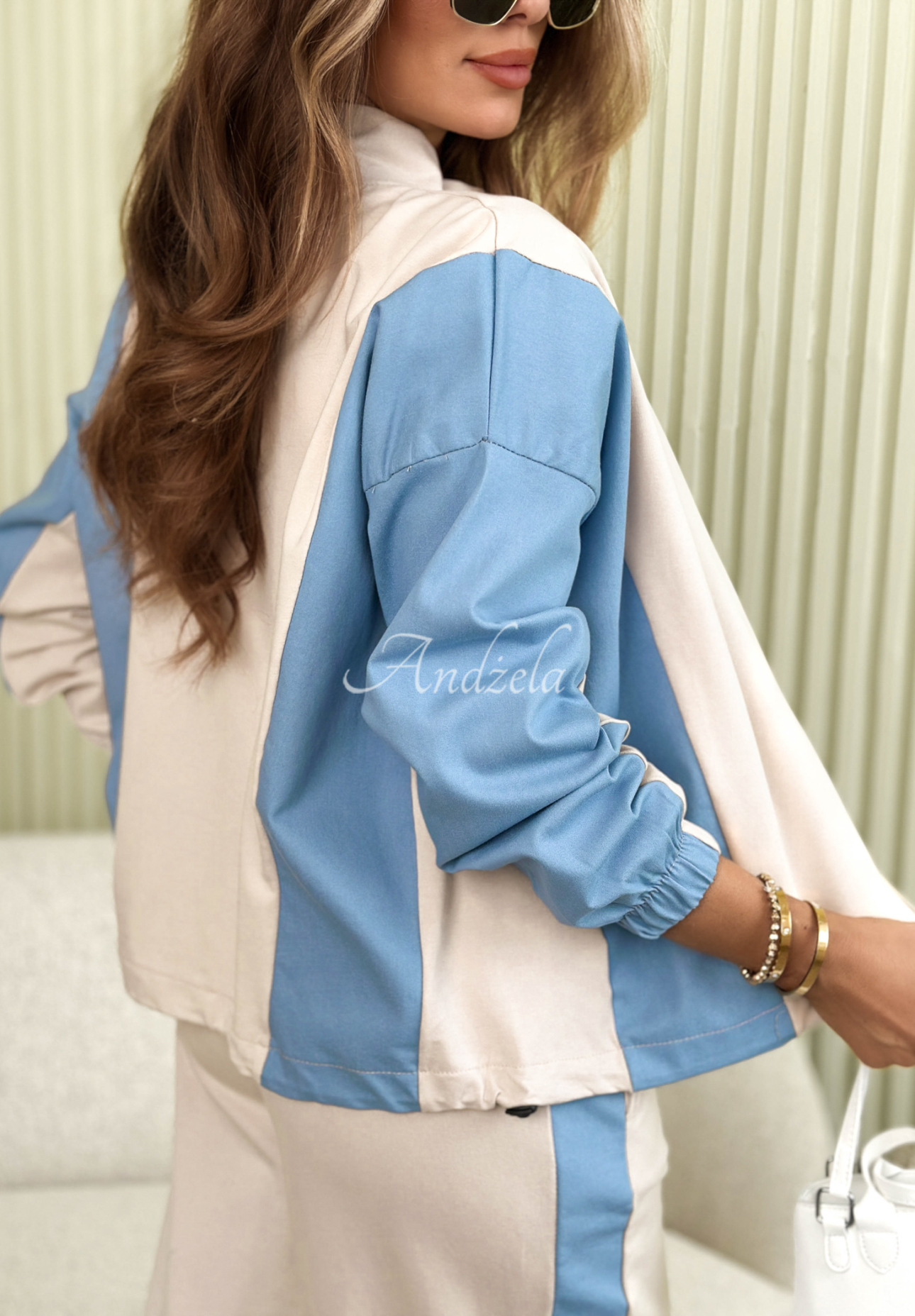 Spring Into Action beige cotton tracksuit with stripes