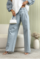 Spodnie jeansowe mom fit z zakładkami Stay For Now jasnoniebieskie