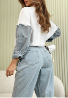 Spodnie jeansowe mom fit z zakładkami Stay For Now jasnoniebieskie