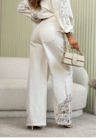 Hose wide leg z koronką Eleanor Ecru