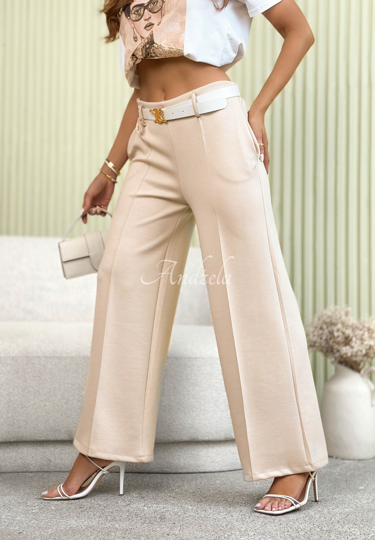 Elegante Hose mit weitem Bein und Bügelfalte My Rules Beige