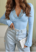 Bluse longsleeve z dekoltem i koronką Subtle Touch Himmelblau