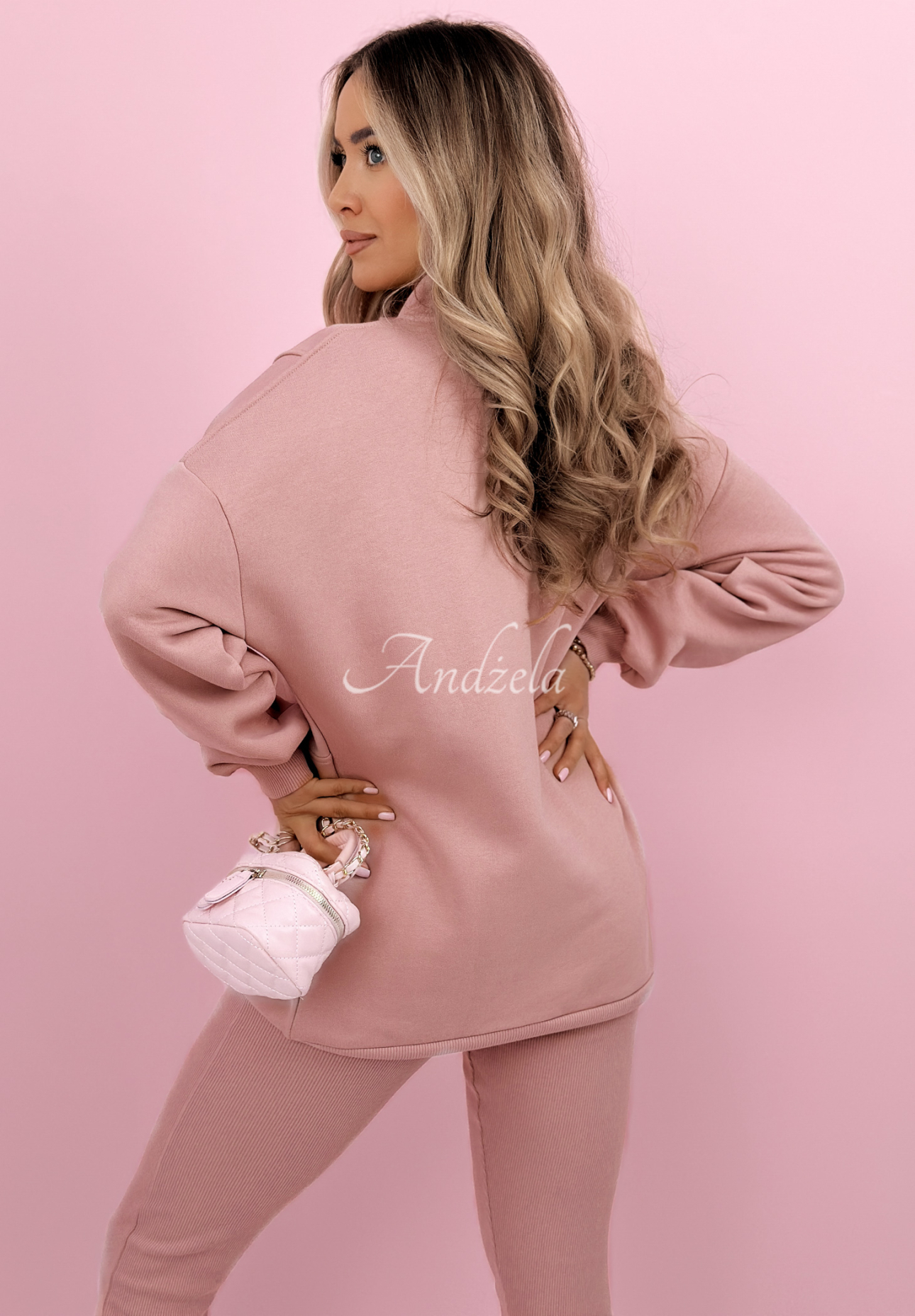 Baumwollset Sweatshirt, Leggings und 3-in-1-Top Look At Me Puderrosa