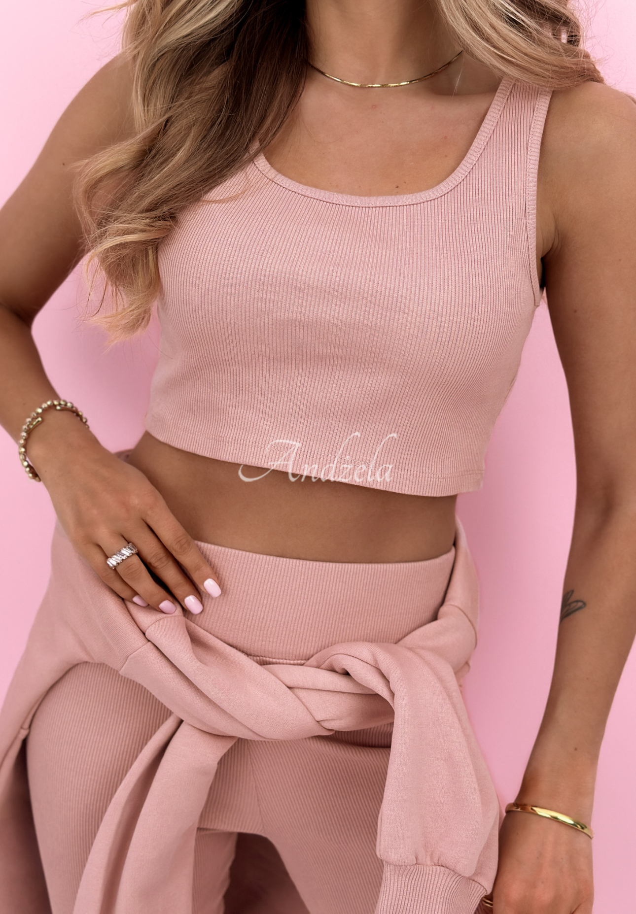 Cotton set: sweatshirt, leggings, 3-in-1 top Look At Me powder pink