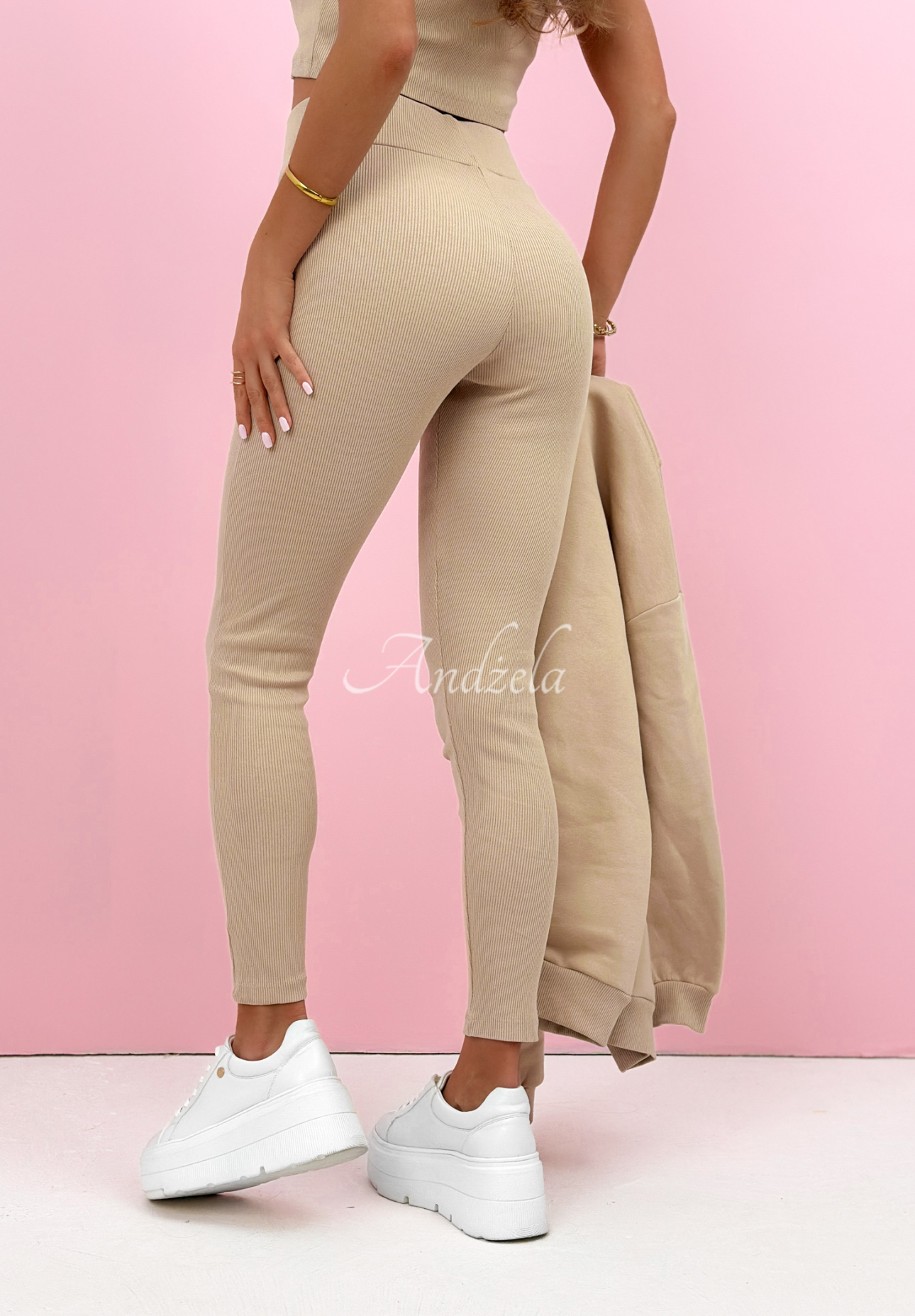 Cotton set: sweatshirt, leggings, 3-in-1 top Look At Me beige