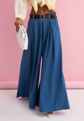 Baumwollhose wide leg mit G&uuml;rtel Amelia dunkelblau