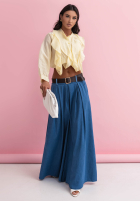 Material Hose wide leg z paskiem Amelia dunkelblau