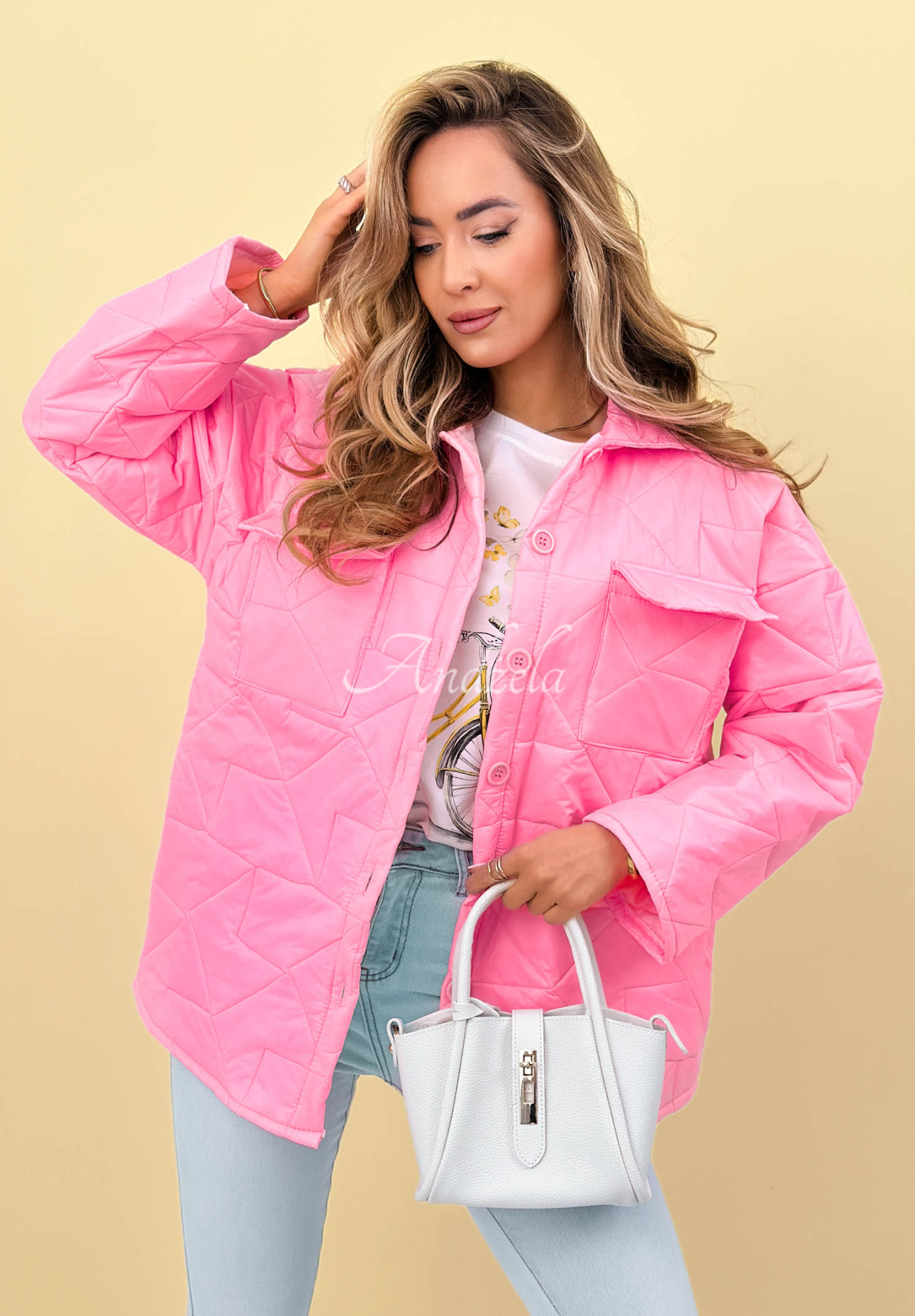 Quilted jacket with collar and pockets Sunflower pink