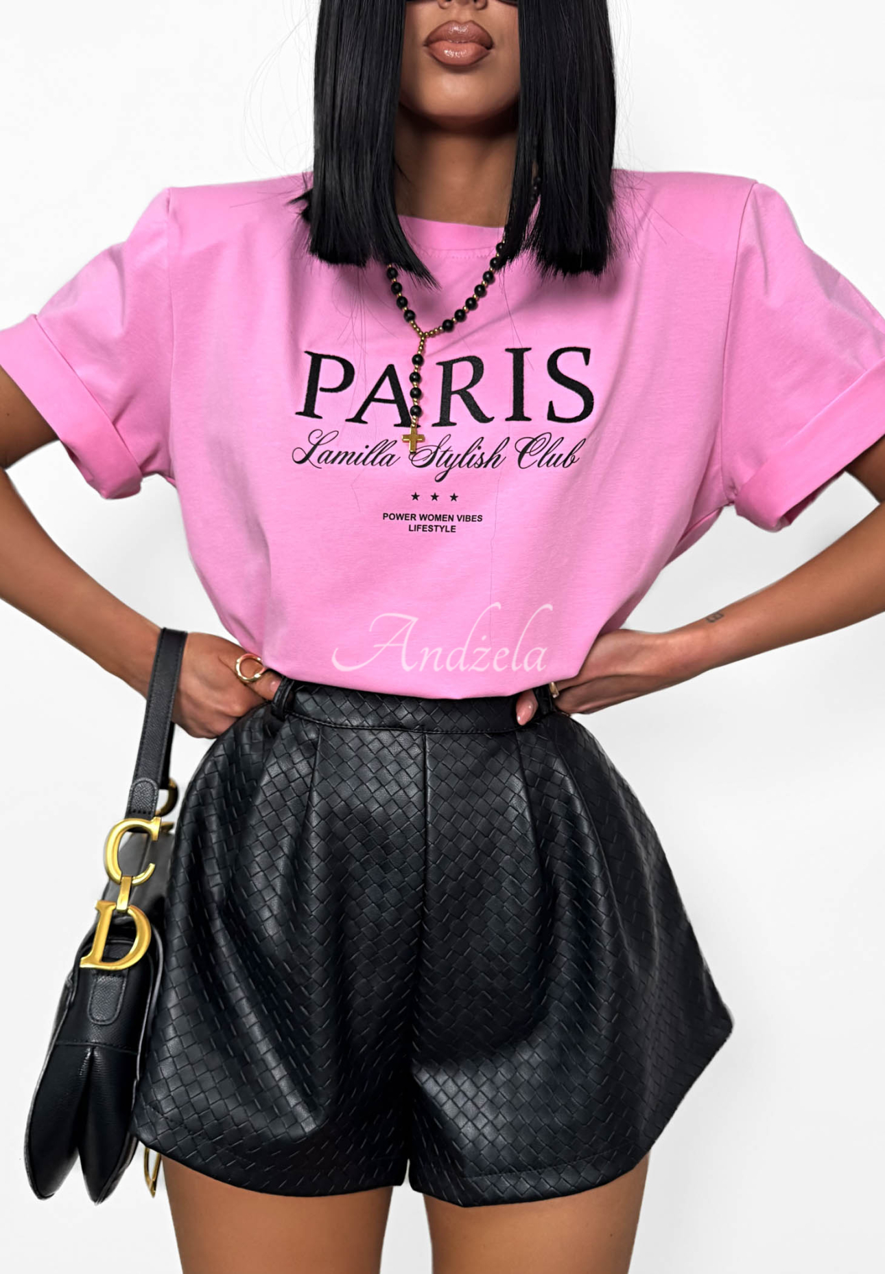 Viscose T-shirt with La Milla Paris print, pink