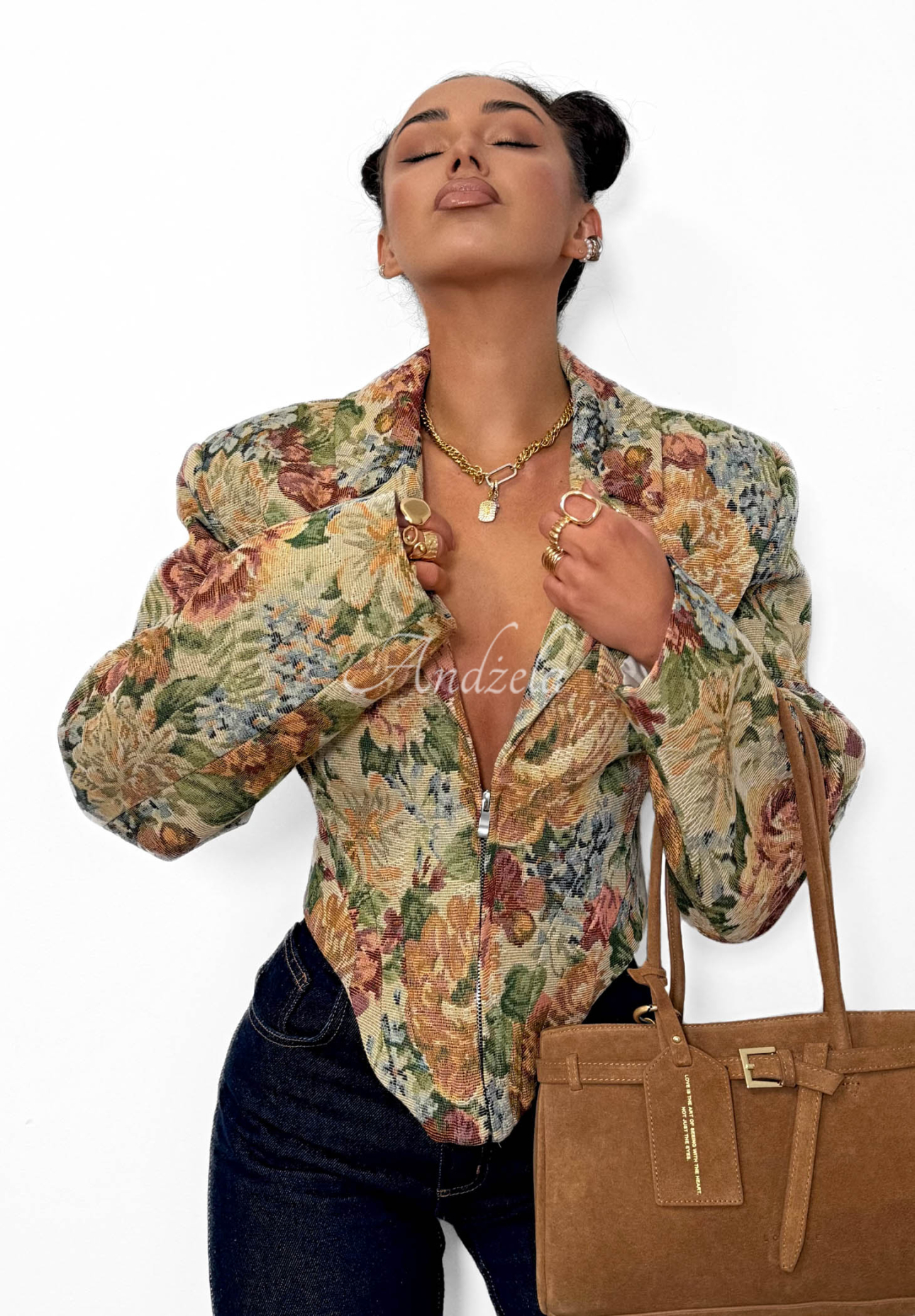 La Milla Amanda beige cotton jacquard corset jacket