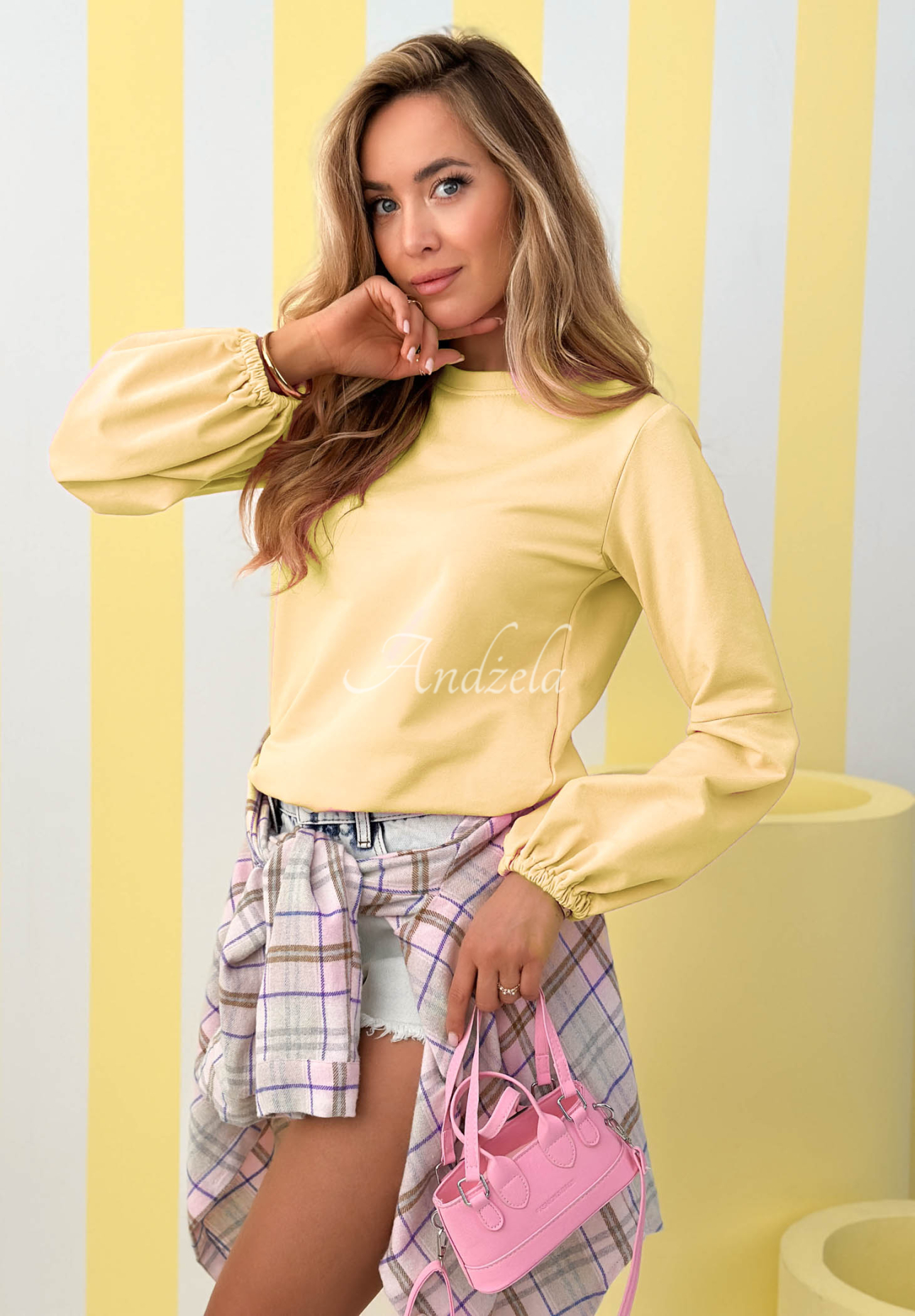 Cotton sweatshirt with puffed sleeves Silent Power yellow