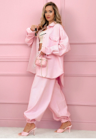 Jeansowy komplet koszula i spodnie balloon Emmeline jasnoniebieski