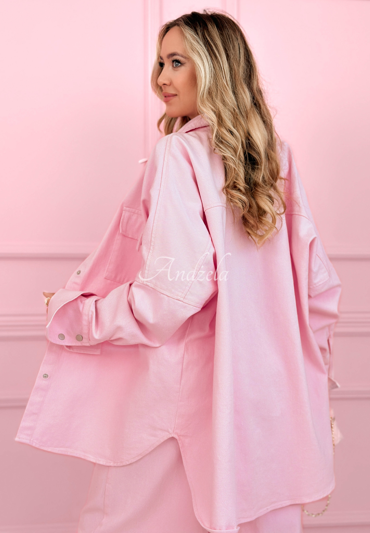 Emmeline powder pink denim shirt and balloon pants set