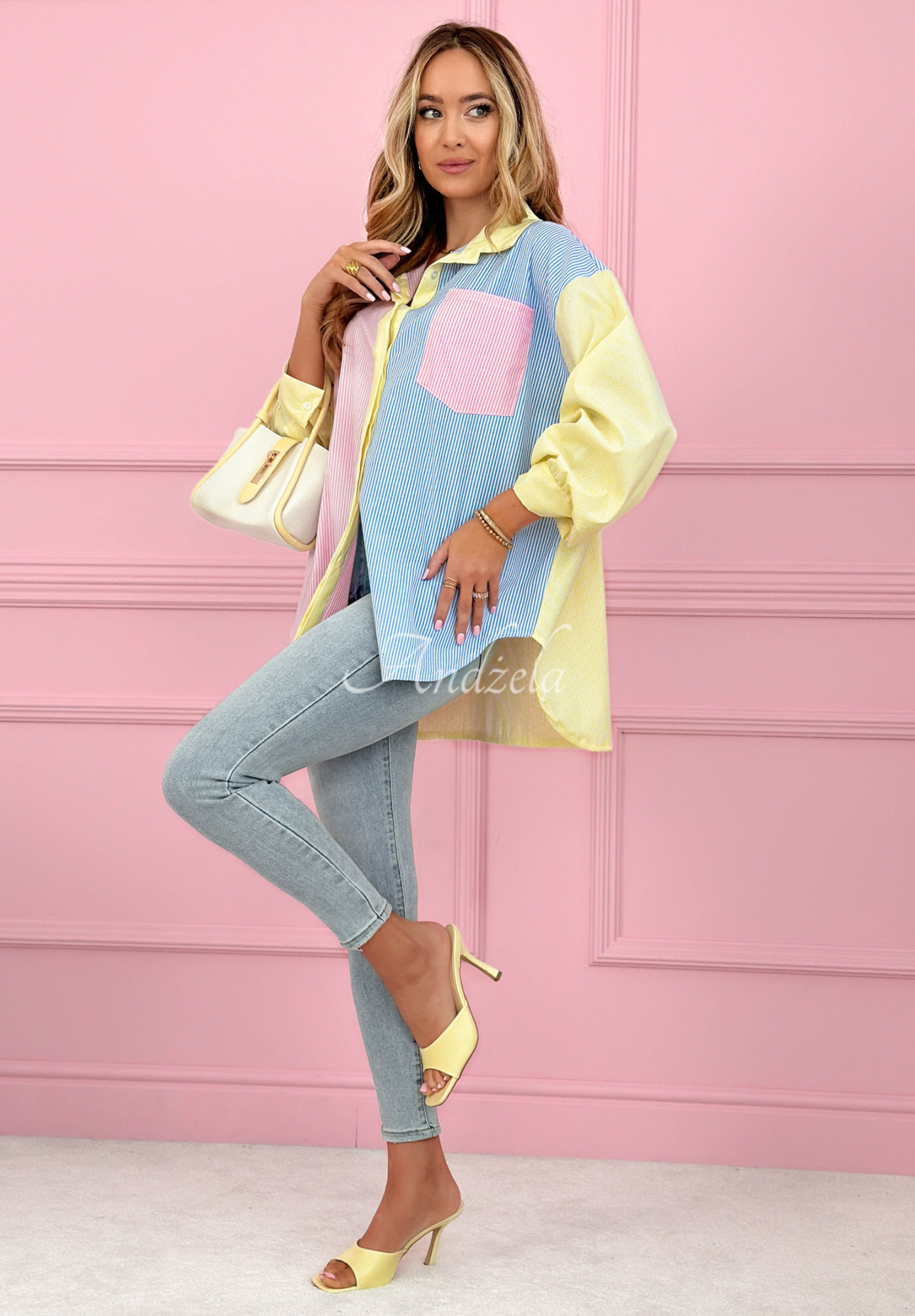 Colorful striped cotton shirt Katherine blue and pink