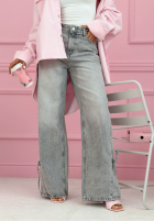 Hose Jeans wide leg z kokardkami Aracello jasnoszare