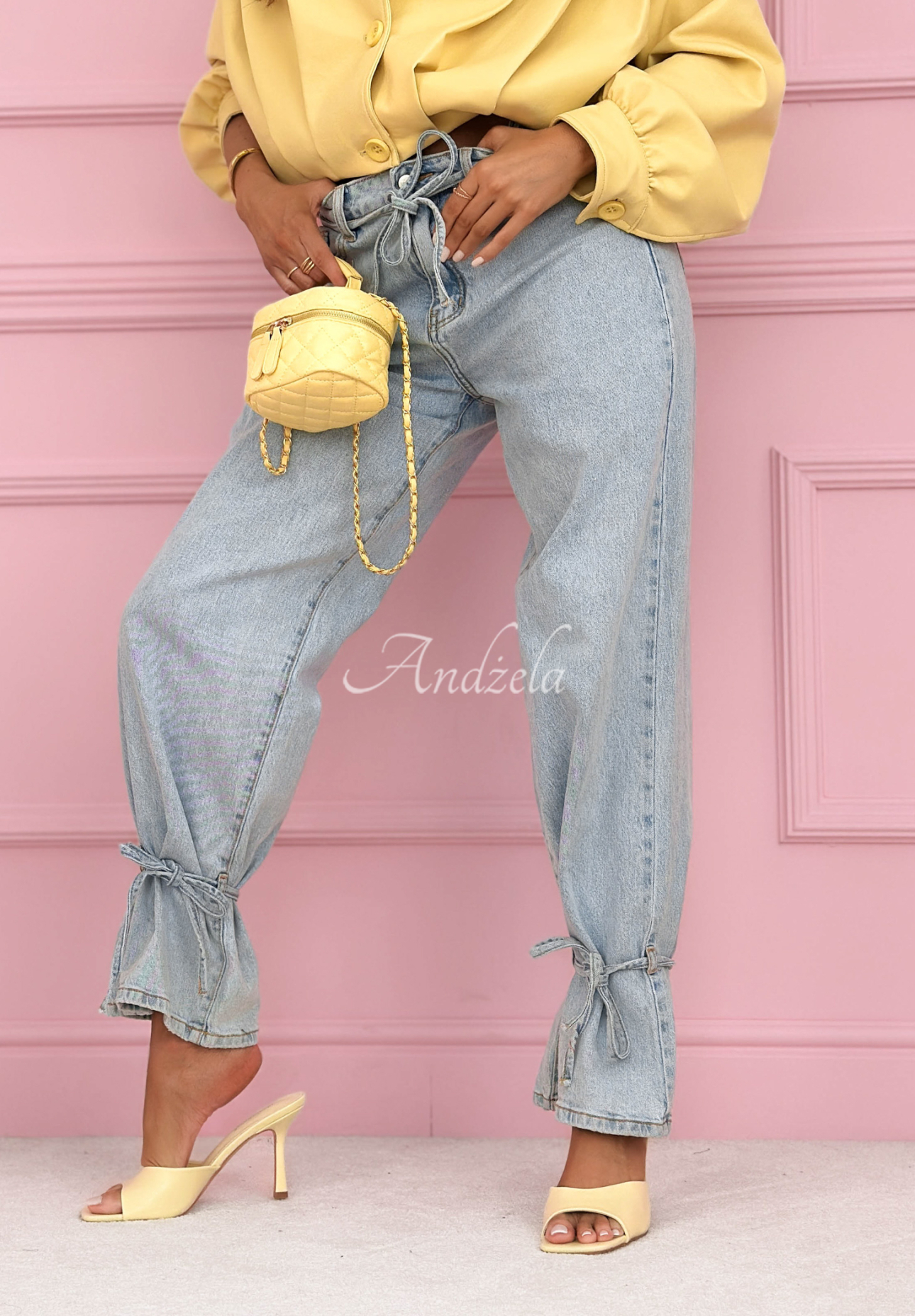 Jeans wide leg mit Bindebändern Annora Hellblau