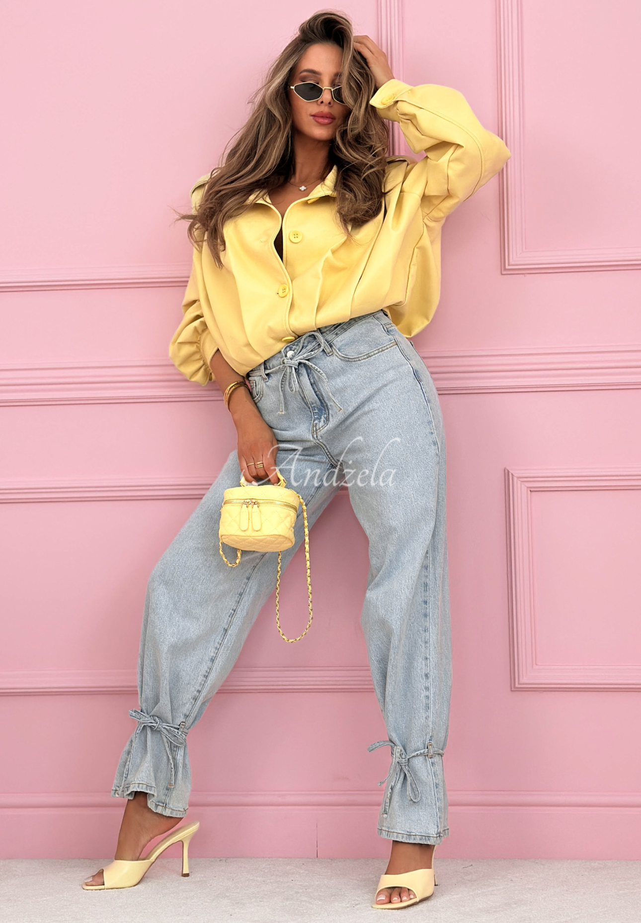 Jeans wide leg mit Bindebändern Annora Hellblau