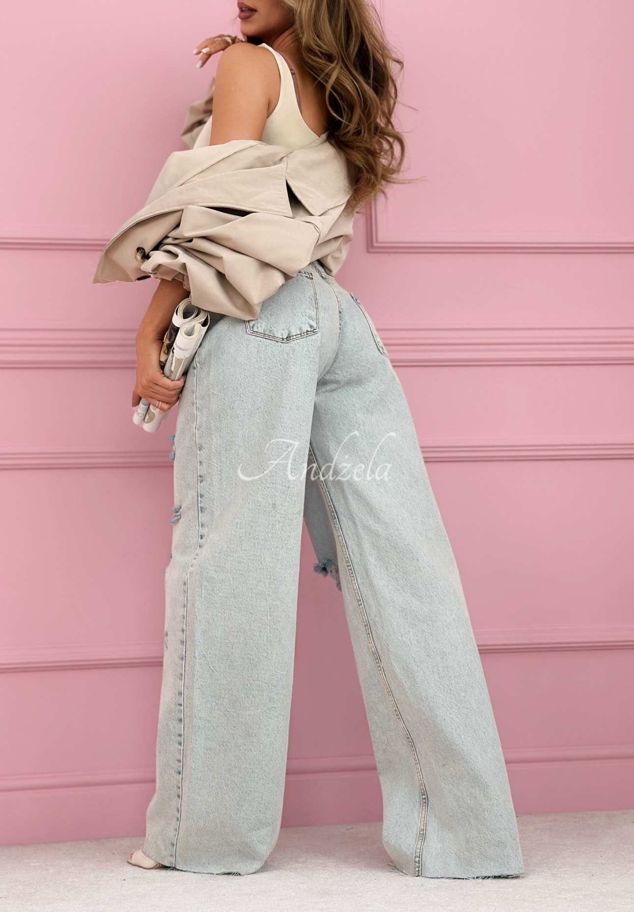 Claribel light blue wide-leg jeans with distressing