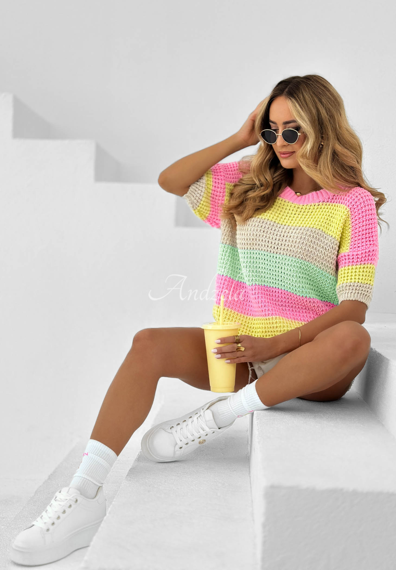 Gestreifter Pullover Colorful Lines rosa-Mintgrün