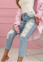 Hose Jeans skinny z koronkowymi naszywkami Funny Times Hellblau
