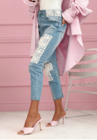 Spodnie jeansowe skinny z koronkowymi naszywkami Funny Times jasnoniebieskie