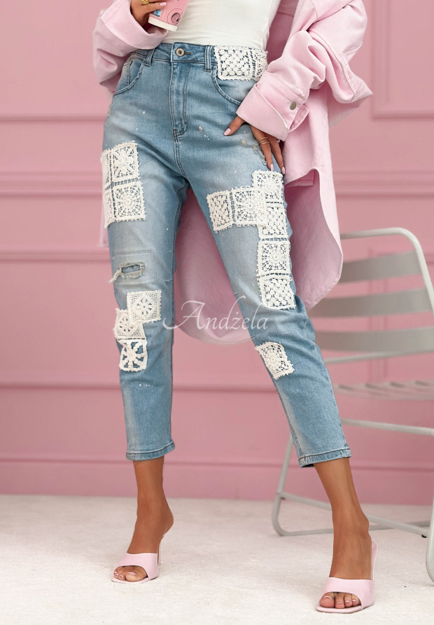 Skinny Jeans mit Spitzenapplikationen Funny Times Hellblau