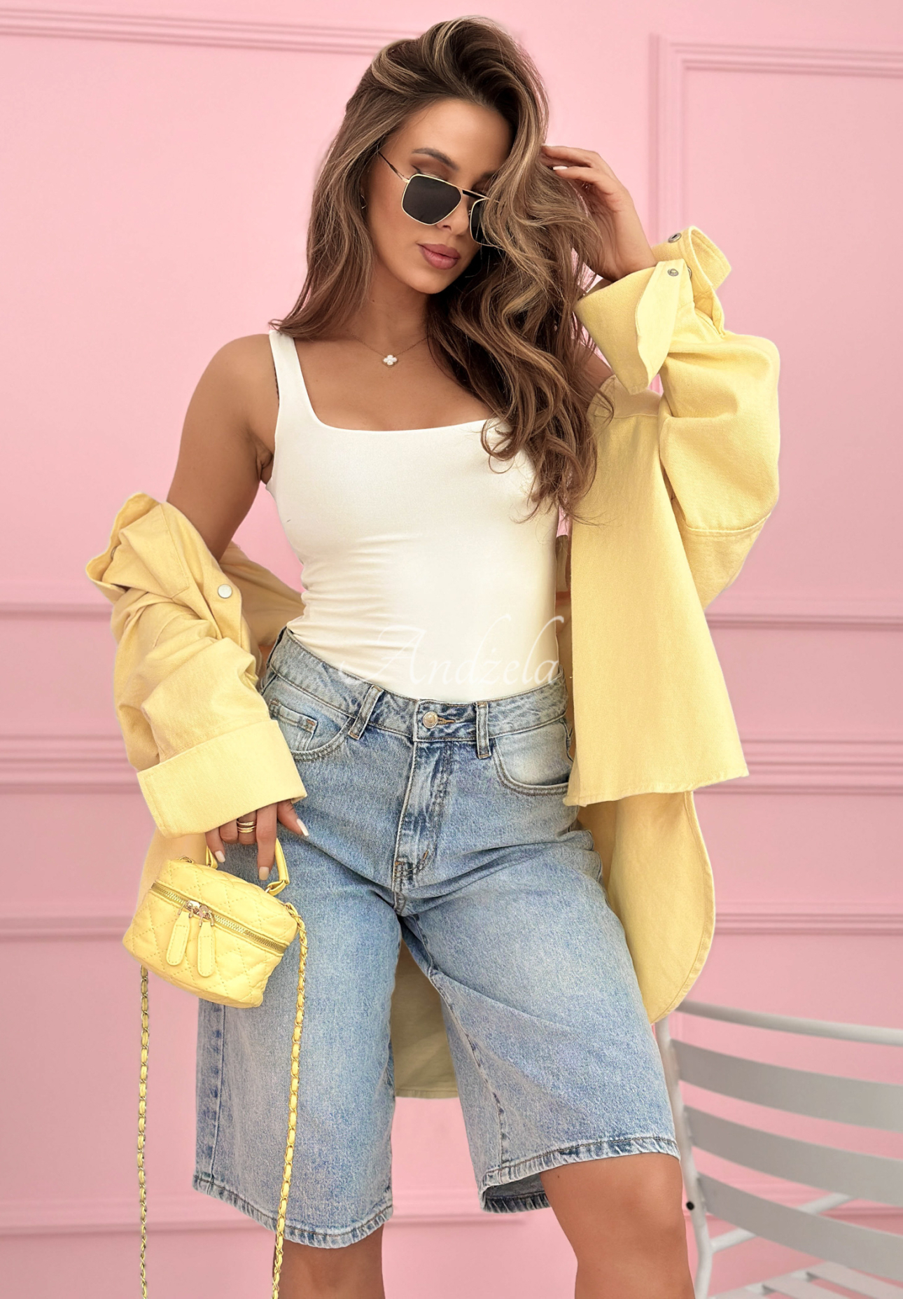 Ottavia light blue denim Bermuda shorts with crystals