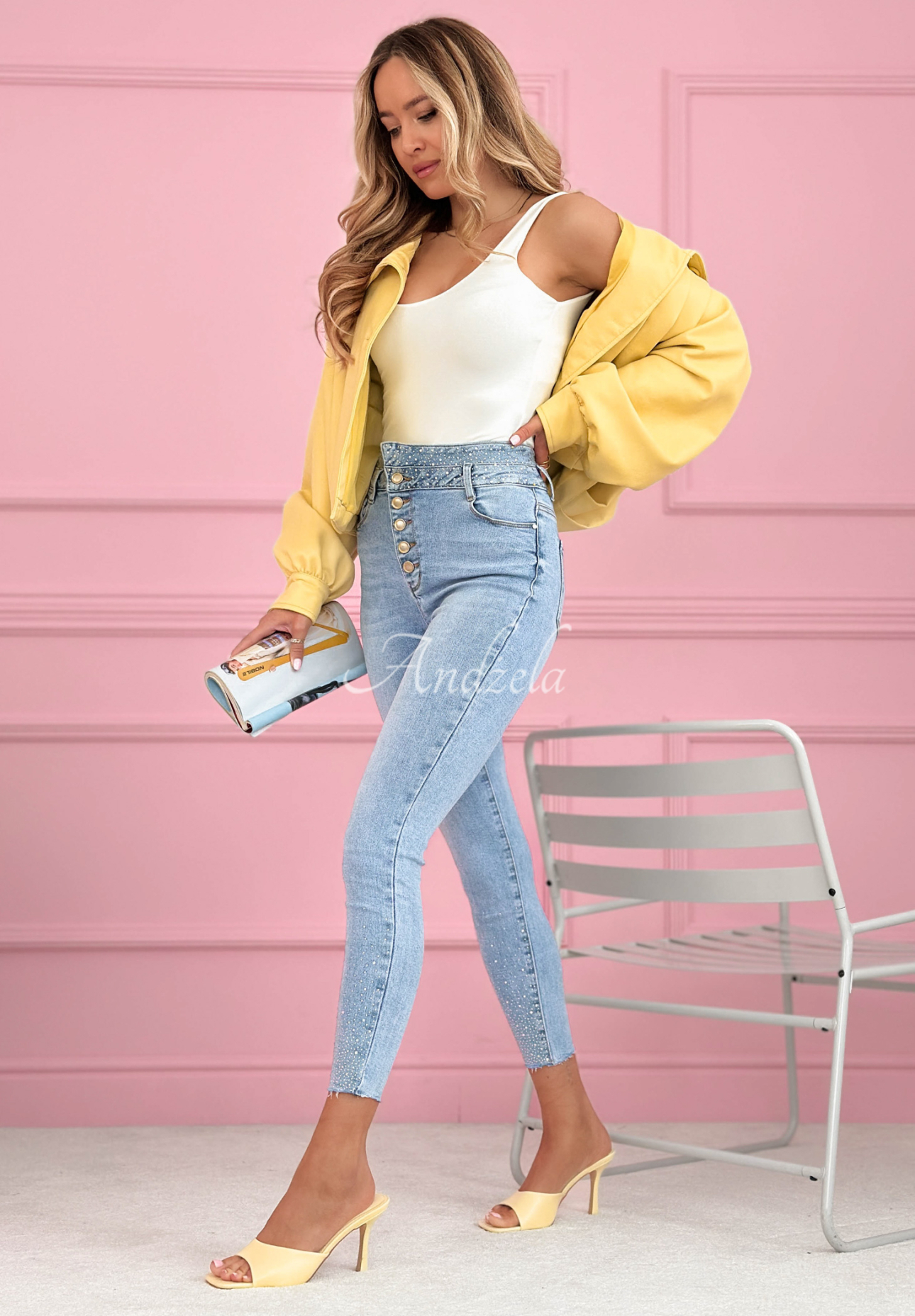 Skinny Jeans mit Kristallen Amy Blau