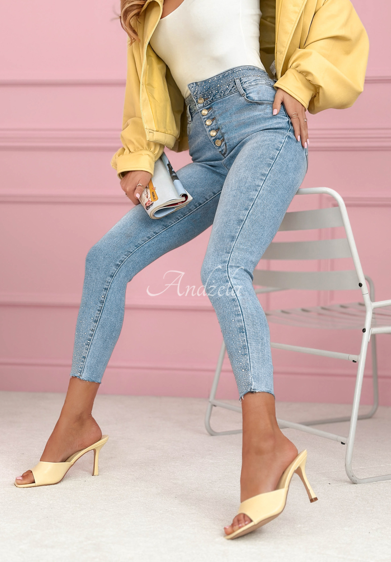 Skinny Jeans mit Kristallen Amy Blau