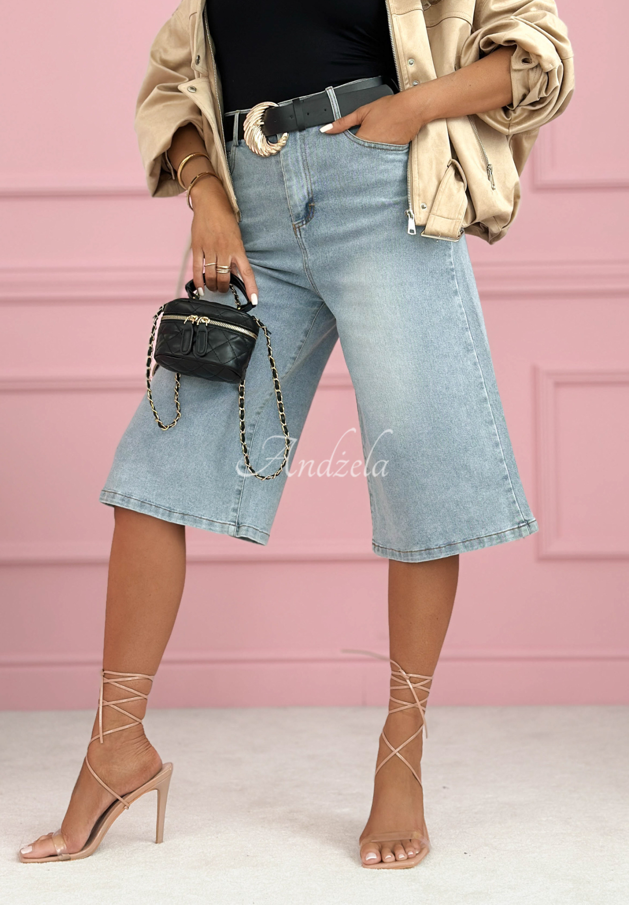 Weit geschnittene Denim-Bermudashorts Buffalo River Hellblau