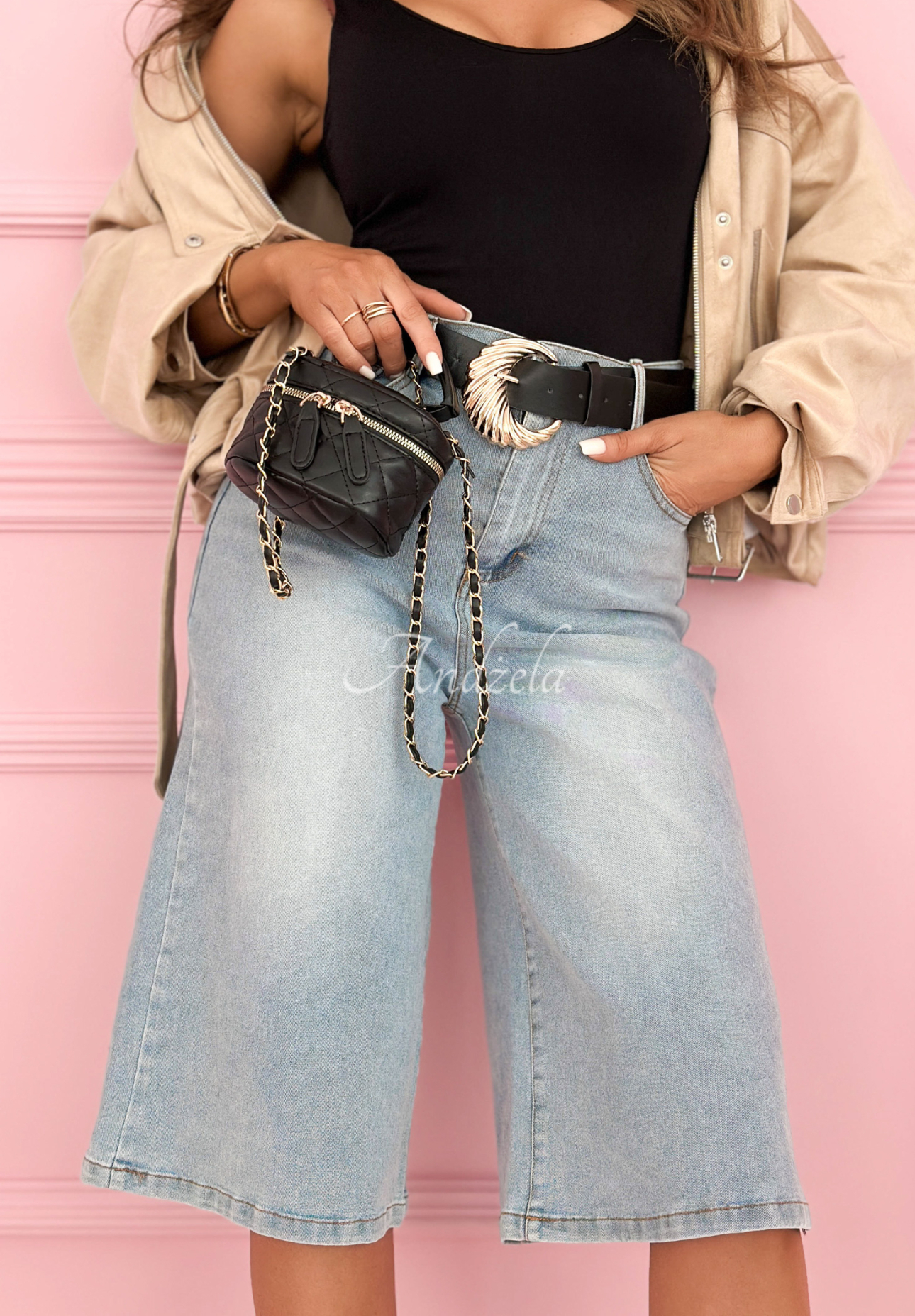 Weit geschnittene Denim-Bermudashorts Buffalo River Hellblau