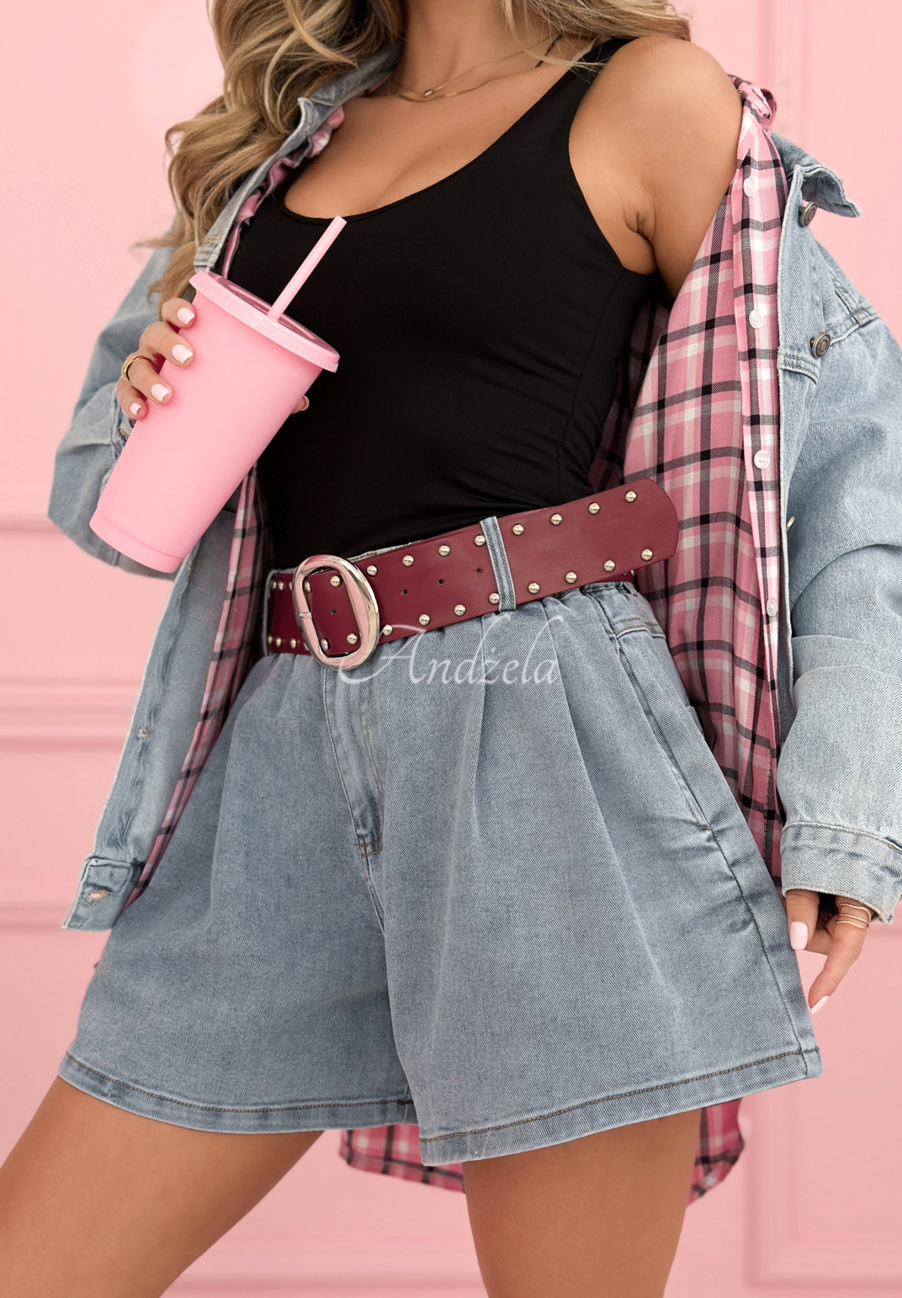 Finally Hot light blue wide-leg shorts with belt