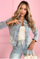 Krótka Jeans Jacke z koronką Elsinette Hellblau