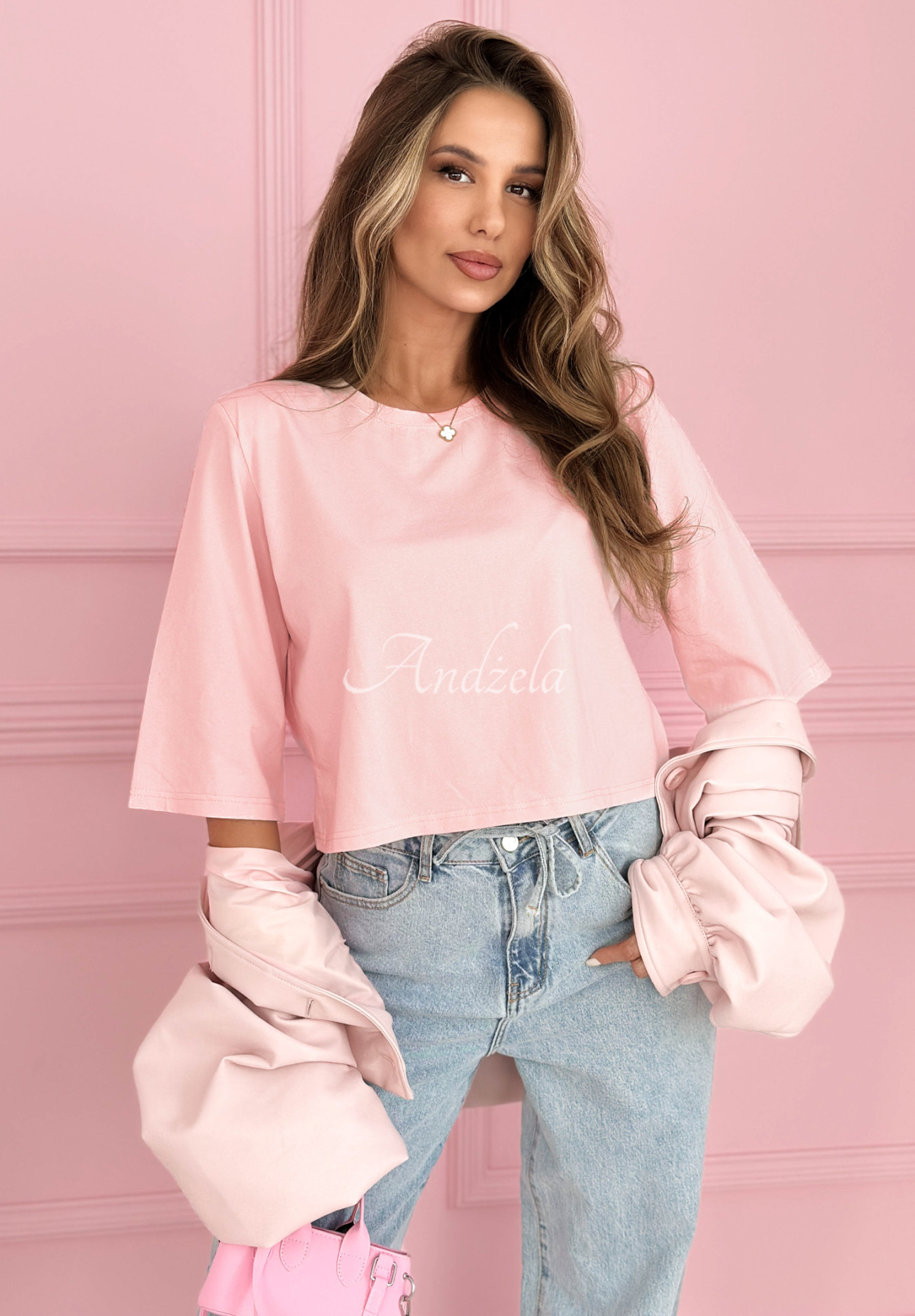 Kurzes Baumwoll T-Shirt Springtime Babe Puderrosa