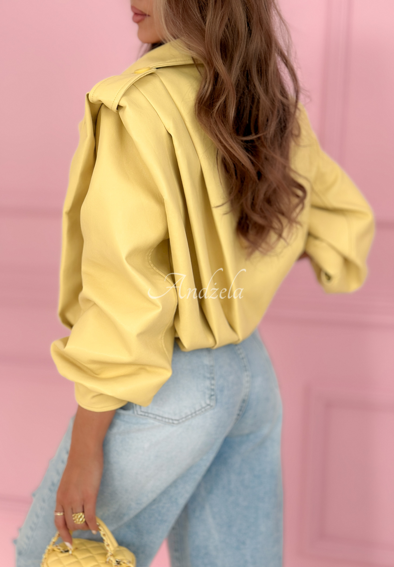 Kurze Lederjacke mit Kragen Valleria Gelb