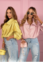 Krótka skórzana Jacke z kołnierzem Valleria Pistaziengrün