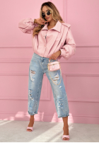 Krótka skórzana Jacke z kołnierzem Valleria Pistaziengrün