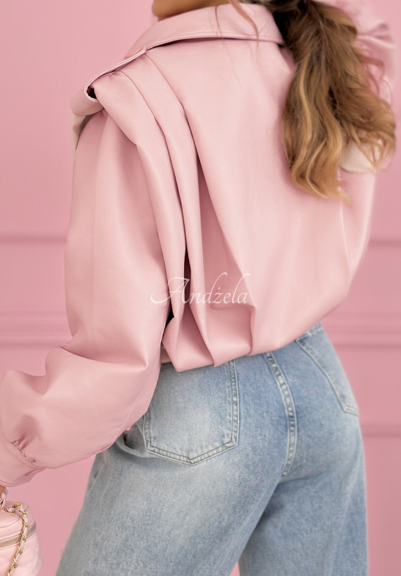 Kurze Lederjacke mit Kragen Valleria Puderrosa